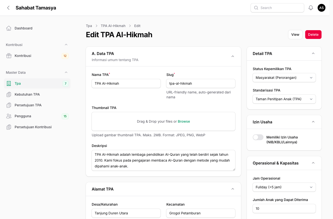 Form edit TPA Admin Secondary