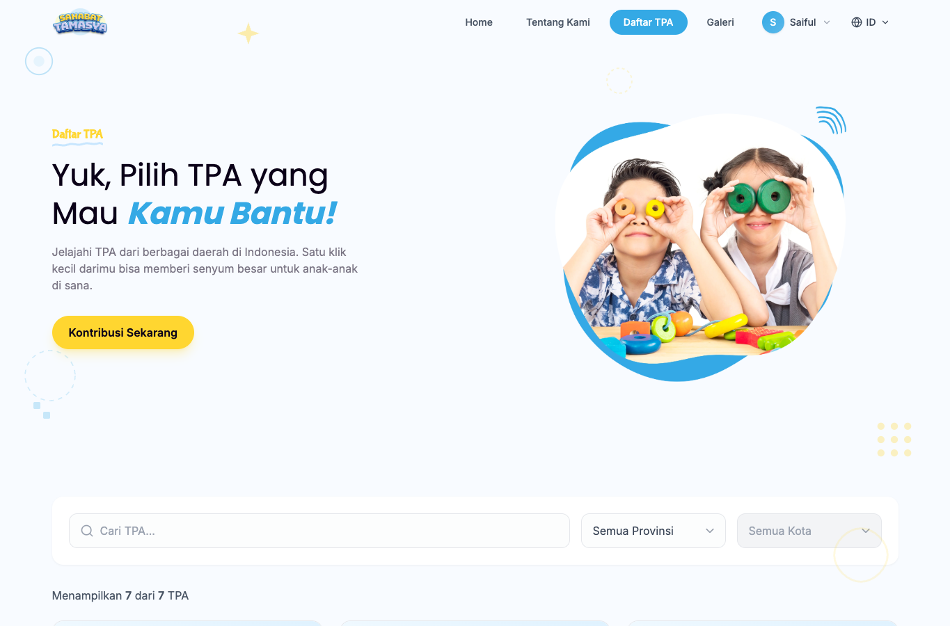 Daftar TPA setelah login