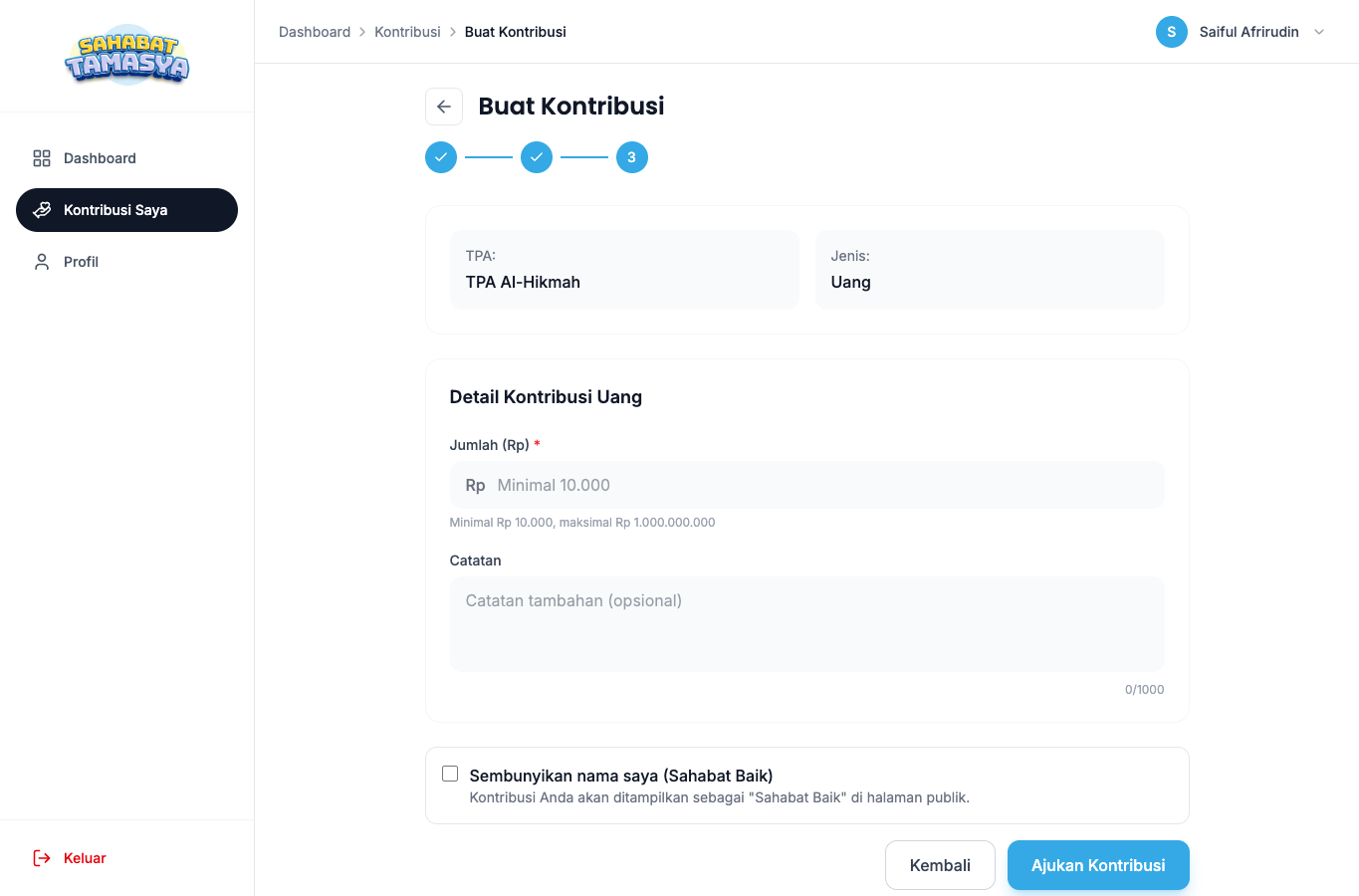 Form kontribusi uang